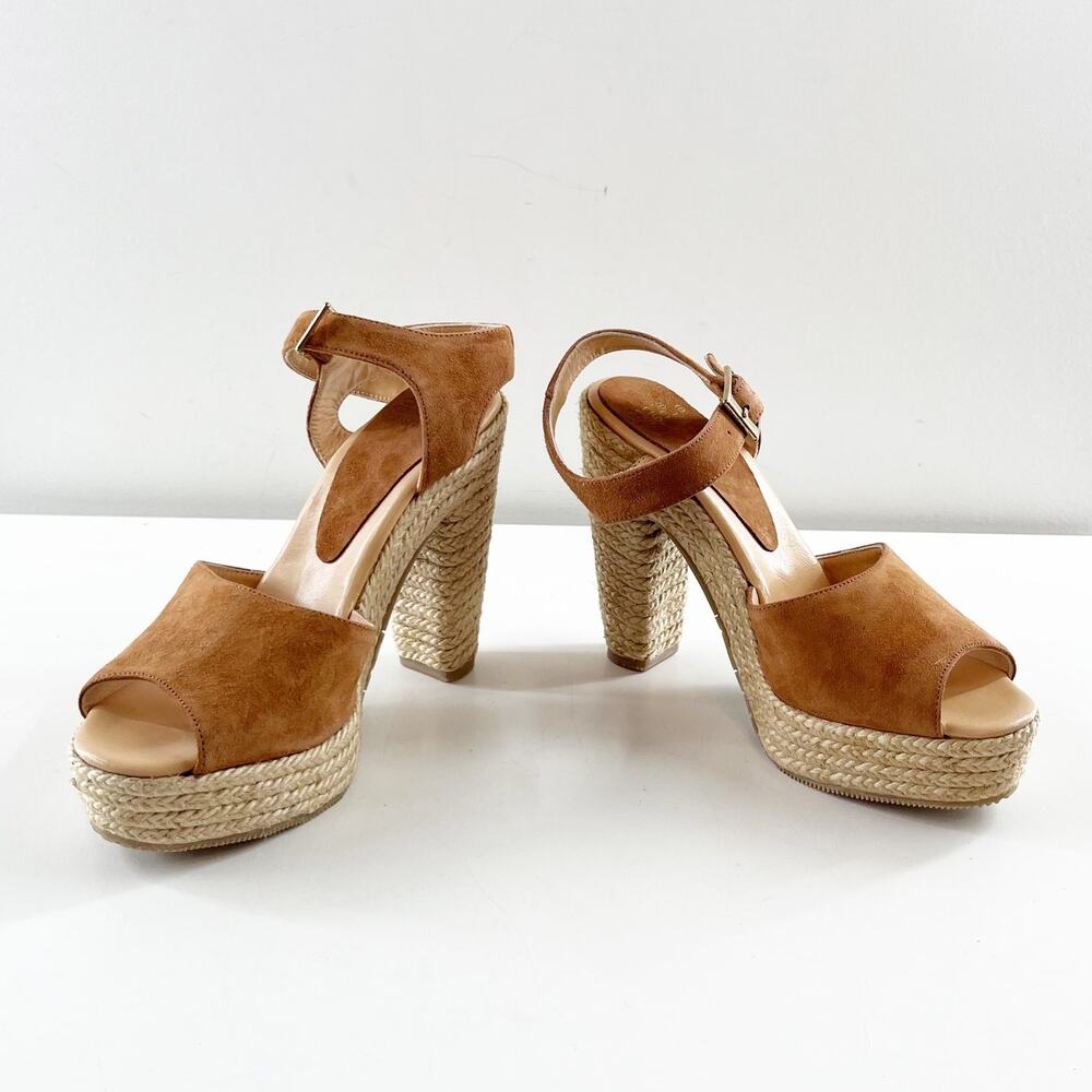 Andre Assous Sasha Suede Espadrille High Heel Sandals Shoes Brown Tan 8 - Picture 9 of 10